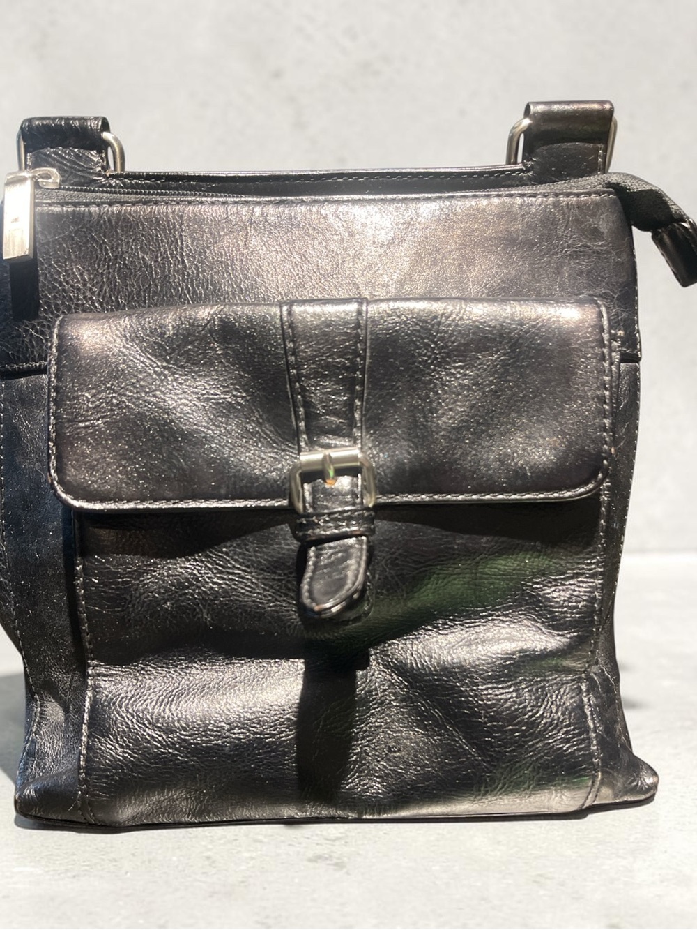 Clarks Black Leather Shoulder Bag with Front Buckle